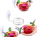 Three red iBorn window hummingbird feeders with clear nectar reservoirs, suction cups, and feeding ports.